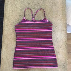 LULULEMON striped workout top with built in bra, size 6